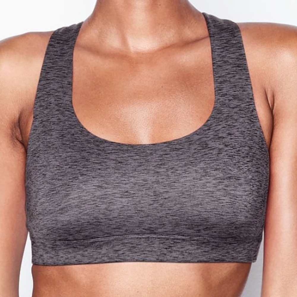 VICTORIA'S SECRET M Strappy Back Light Impact Sports Bra Black / Tornado Heather - Picture 2 of 3